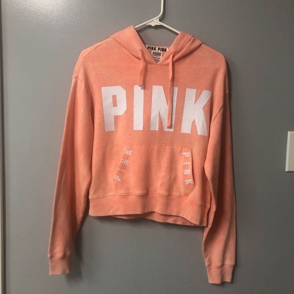 victoria’s secret pink peach/pink cropped hoodie size‎ xs cotton/poly blend
